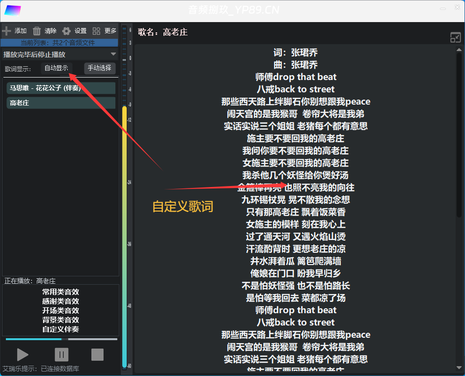 【音效助手带音乐播放】自定义音效歌词伴奏播放器，全部可以自定义-音频捌玖资源网